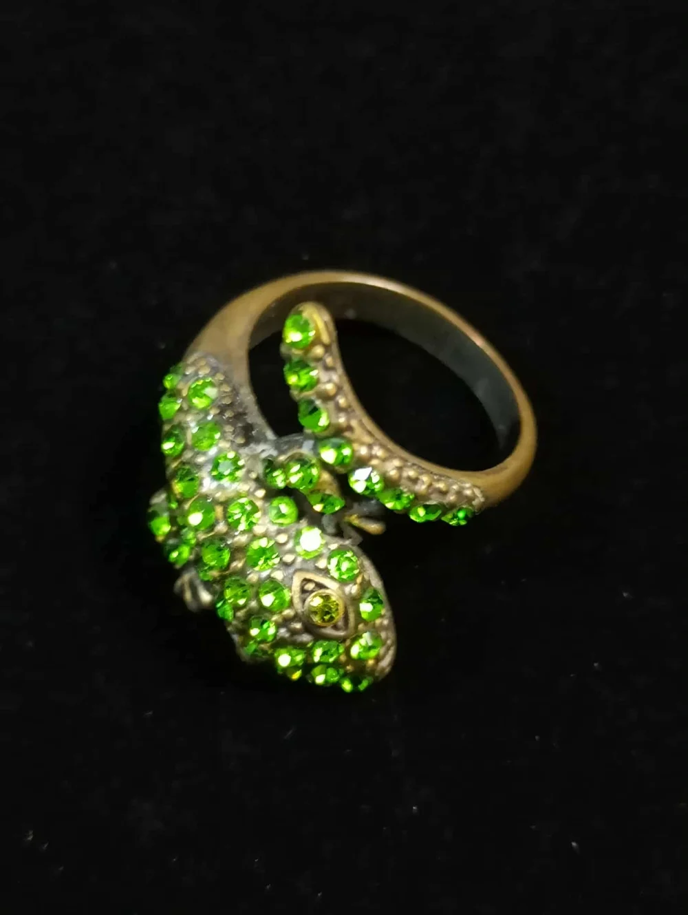 80’s Frog Wrap Ring Green Rhinestone Statement Adjustable Ring Sz.8
